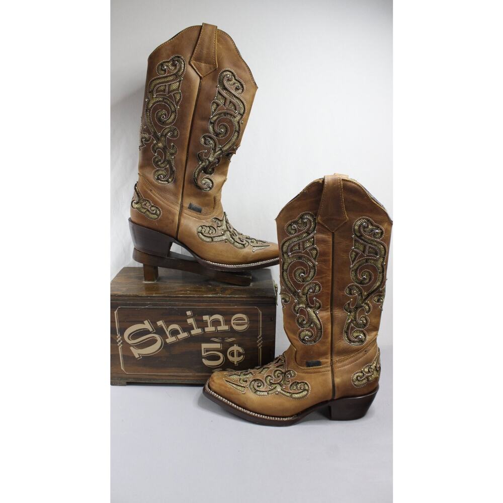 Sergal Womens Size 6 Brown Cowboy Boots leather cuban western heel outsoles - Picture 2 of 11